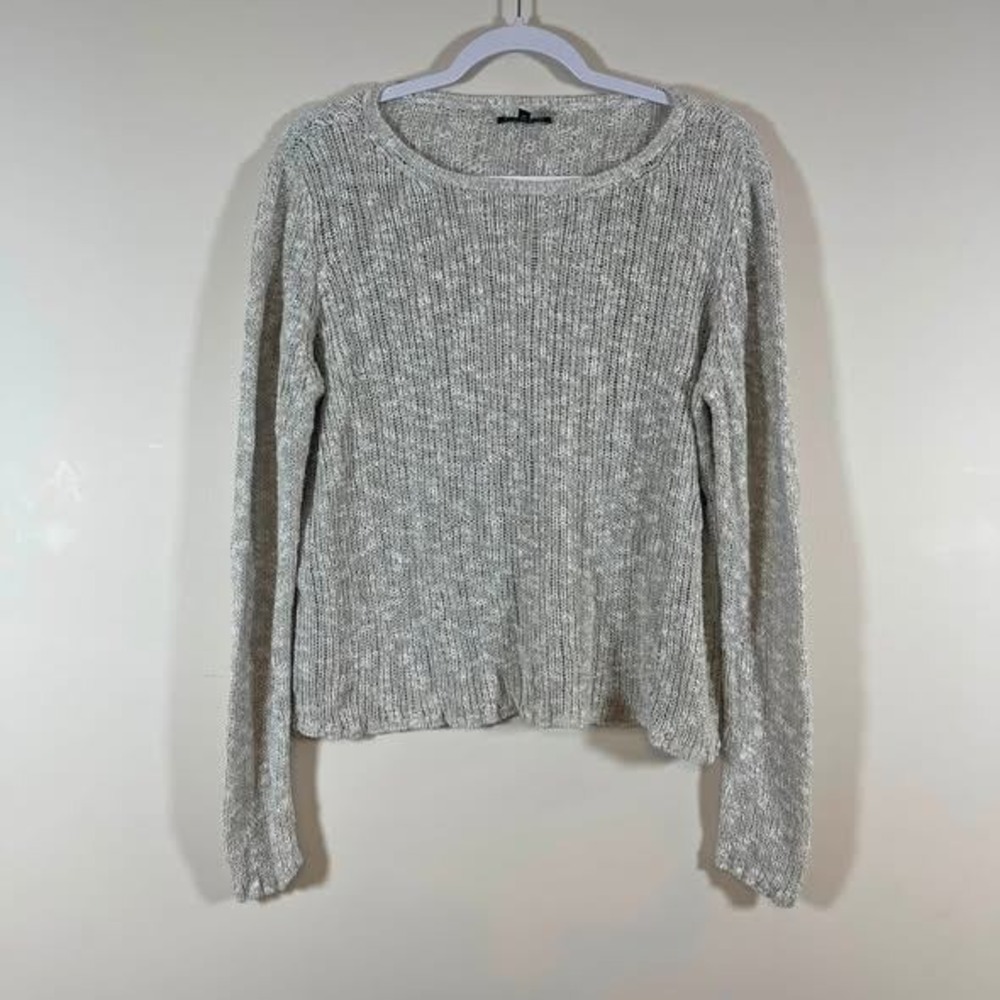 Eileen Fisher Loose Knit Long Sleeve Sweater Light Gray Linen Silk Blend Wms XL